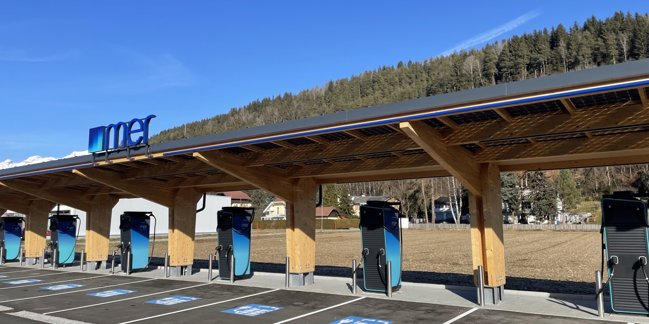 Timber PV canopy for EV charging station in Austria